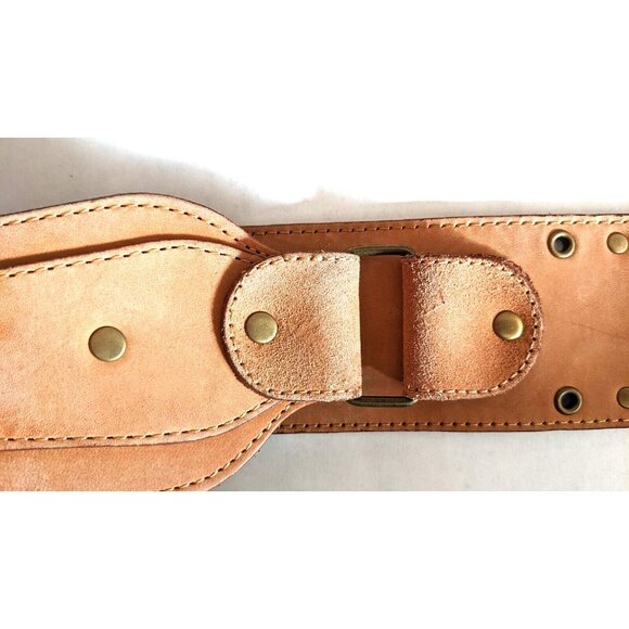 BCBG Maxazria Belt Brown Genuine Leather Wide Narrow Width Brass Buckle Size S - Picture 14 of 16